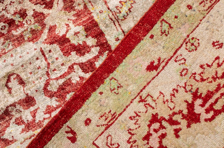 Contemporary New Agra Transitional Red and Ivory Silk Rug For Sale
