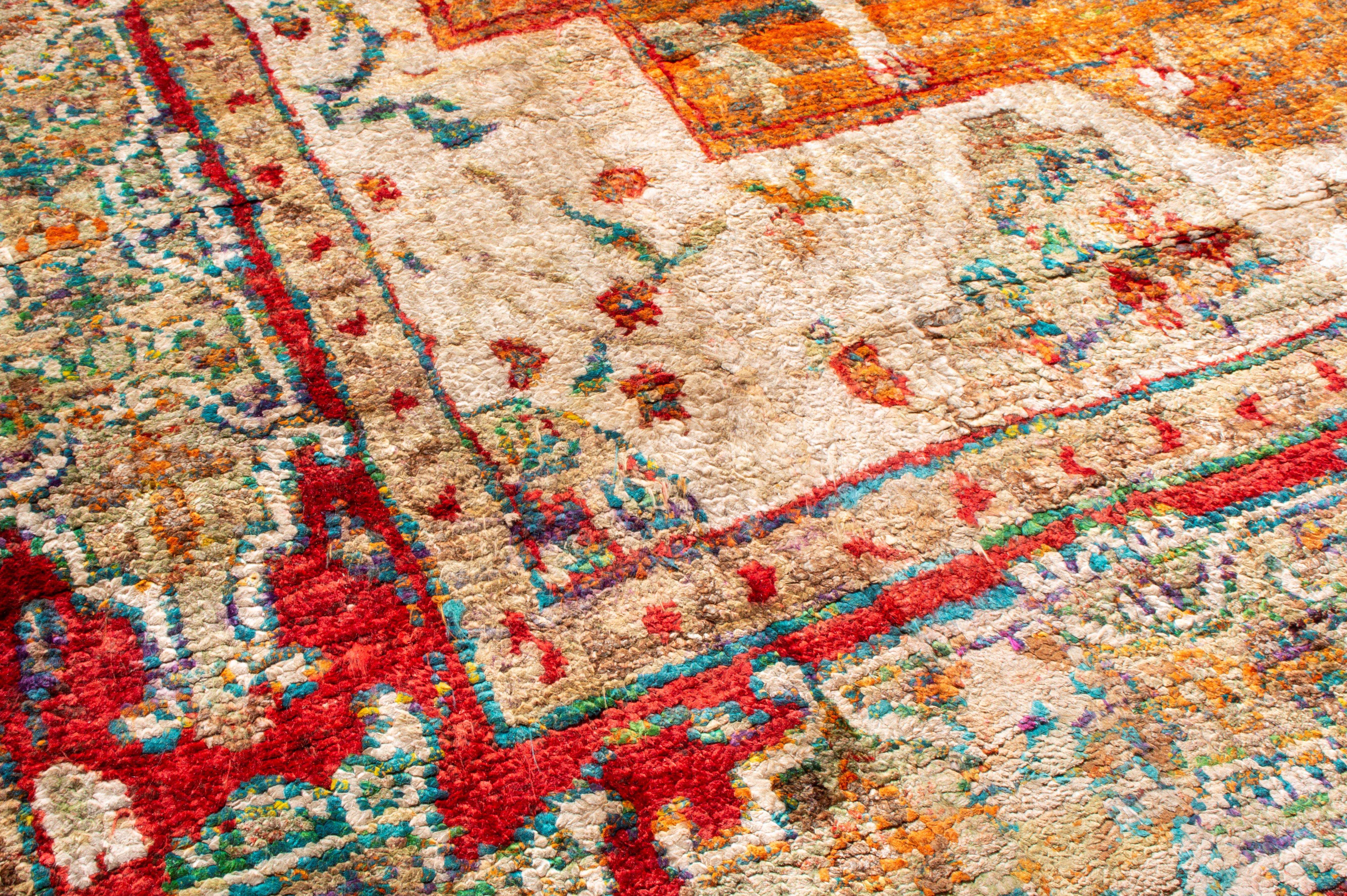 Hand-Knotted New Agra Transitional Red and Orange Silk Rug