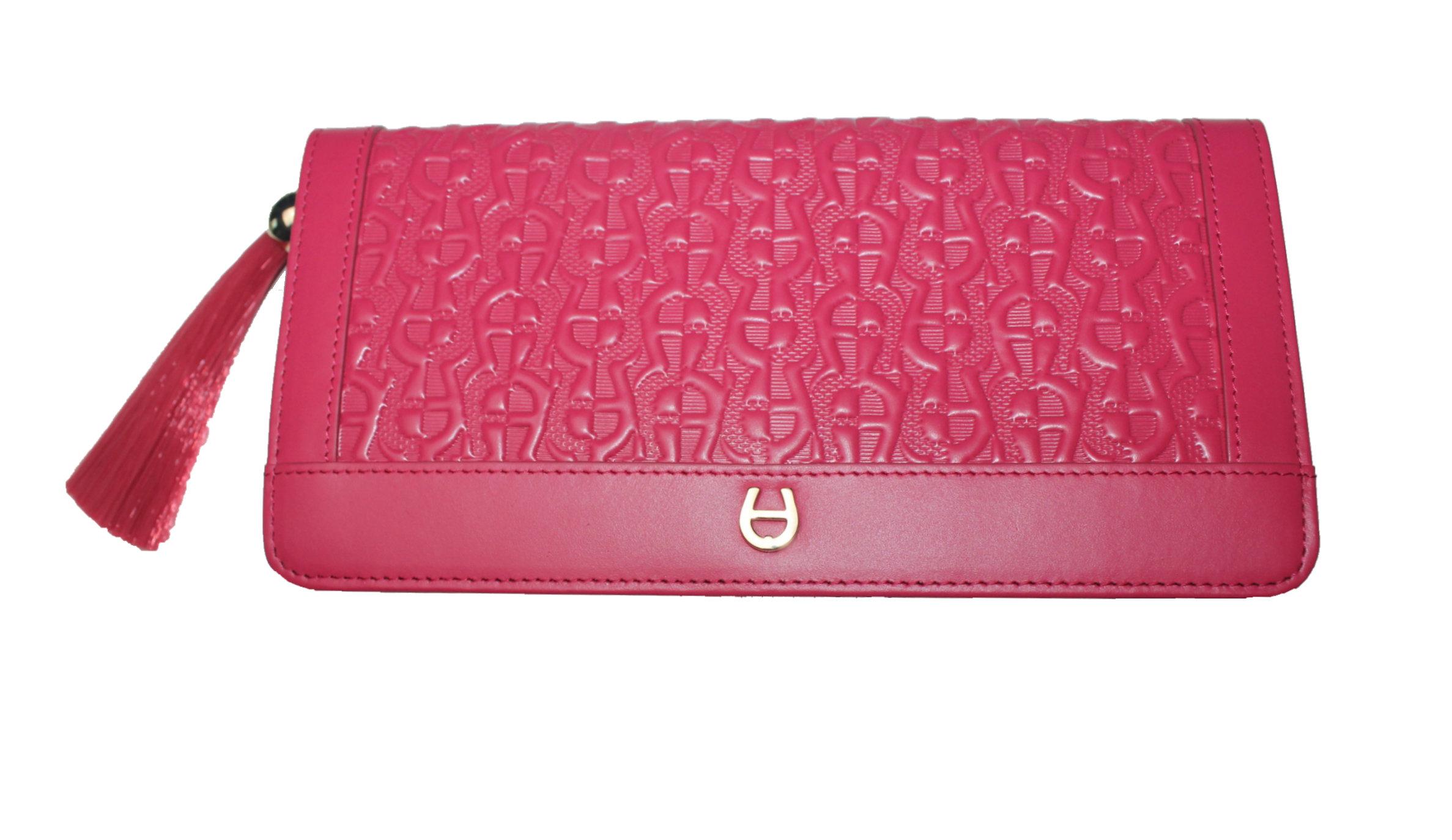 NEW Aigner Pink Logo Embossed Shoulder Bag Tote with Tassel, Charms & Zip Wallet 6