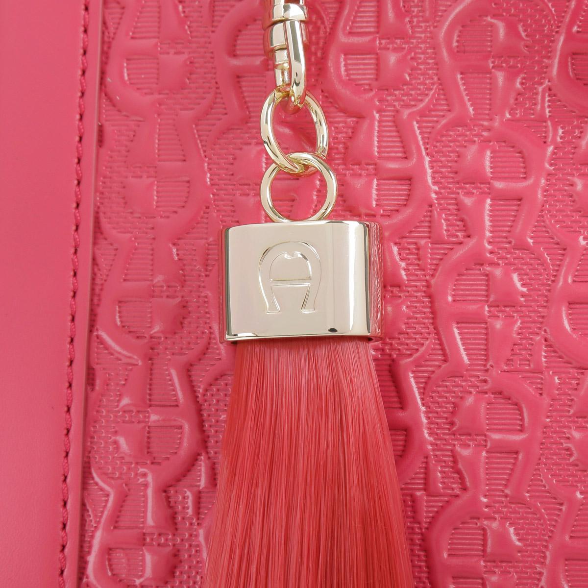 Women's NEW Aigner Pink Logo Embossed Shoulder Bag Tote with Tassel, Charms & Zip Wallet