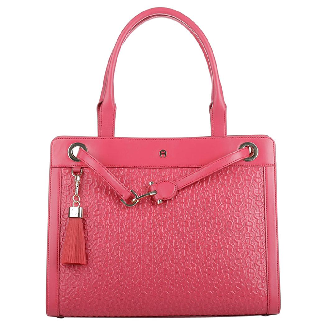 NEW Aigner Pink Logo Embossed Shoulder Bag Tote with Tassel, Charms & Zip Wallet