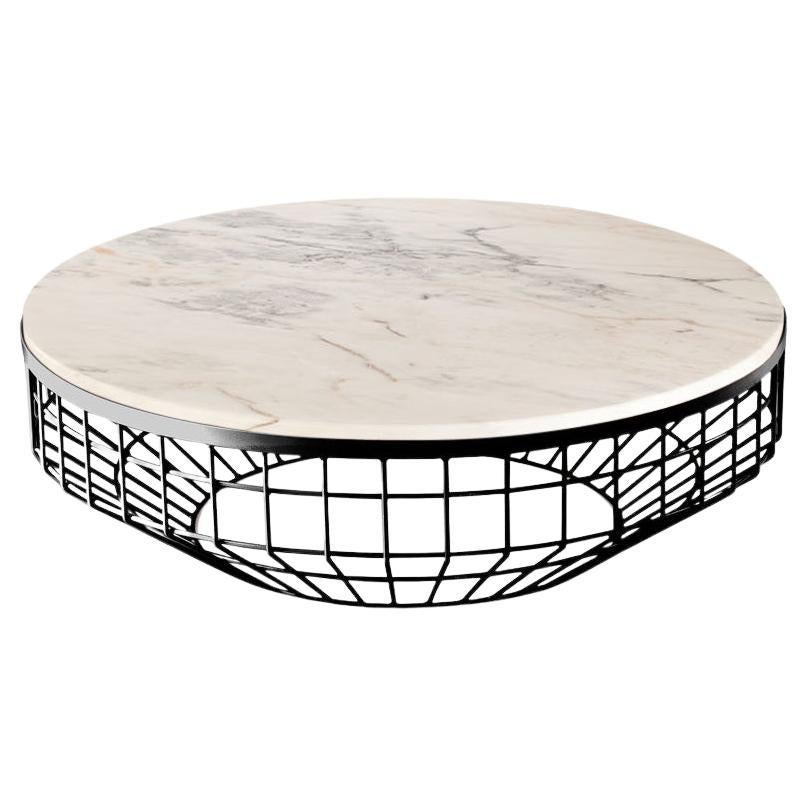 New Air Coffee Table, Stone Top with Black Metal and Estremoz For Sale