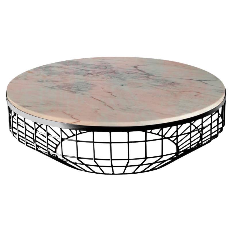 Table basse New Air, plateau en pierre avec métal noir et estremoz Rosa en vente