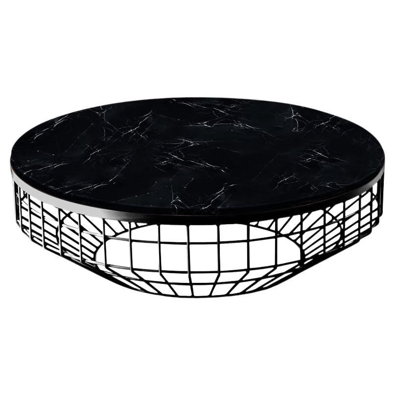 New Air Coffee Table, Stone Top with Black Metal and Nero Marquina For Sale