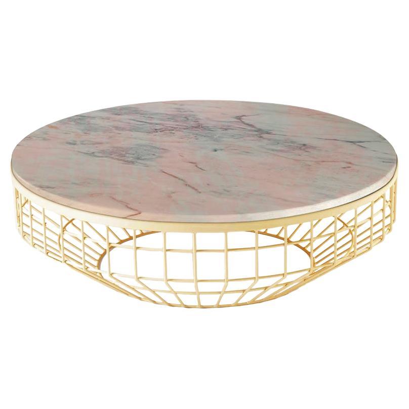 New Air Coffee Table, Stone Top with Polished Brass and Estremoz Rosa For Sale