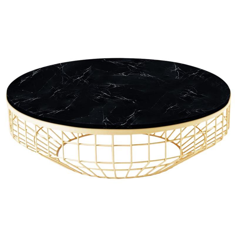 New Air Coffee Table, Stone Top with Polished Brass and Nero Marquina For Sale