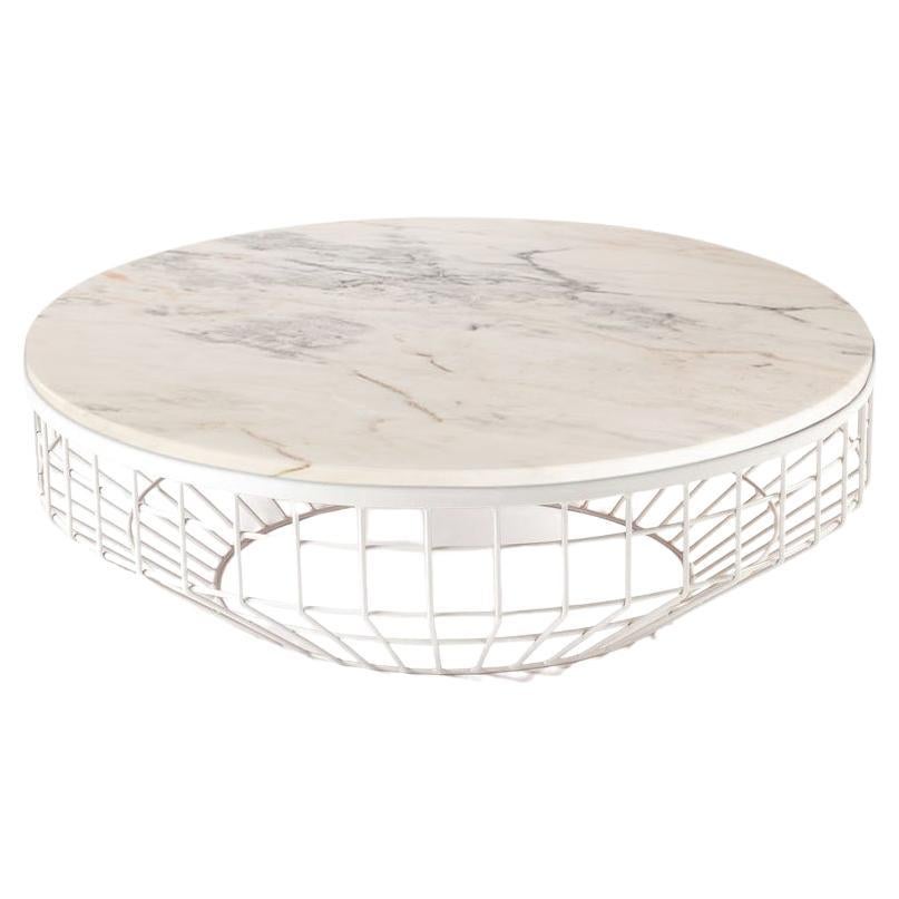 New Air Coffee Table, Stone Top with White Metal and Estremoz
