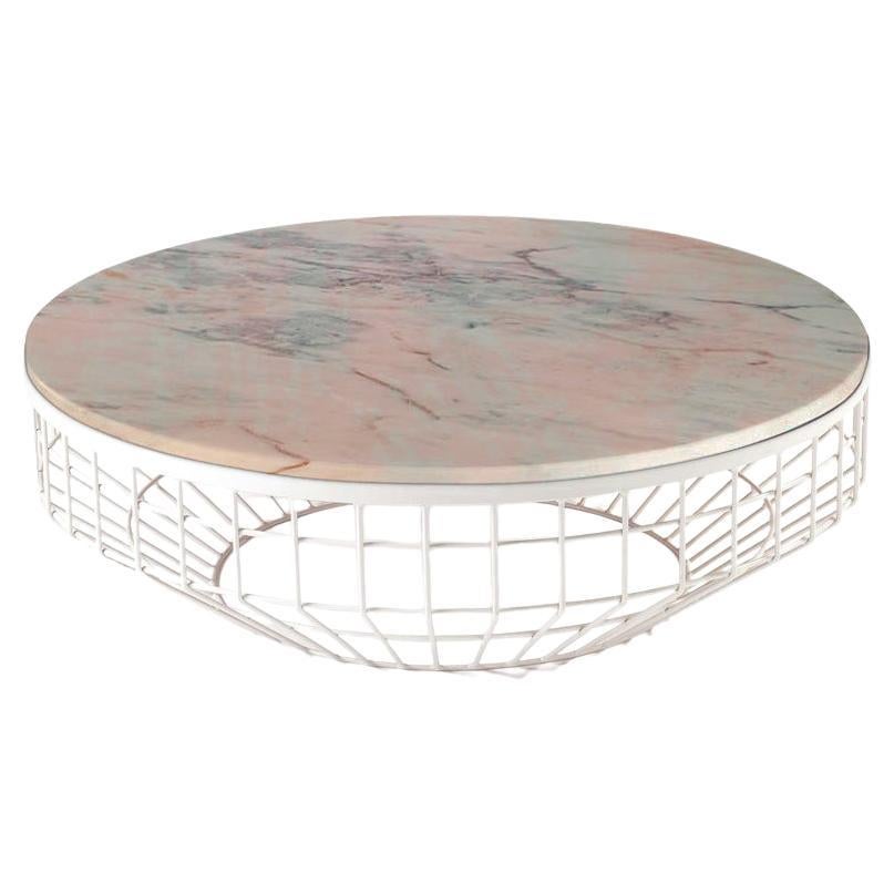 Table basse New Air, plateau en pierre avec métal blanc et estremoz Rosa