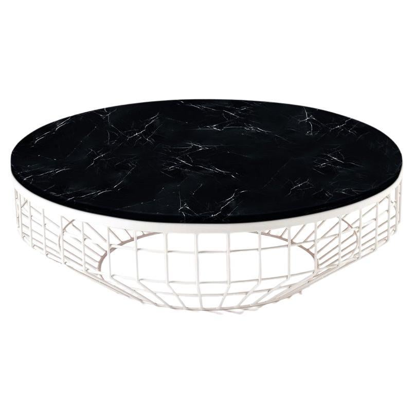 New Air Coffee Table, Stone Top with White Metal and Nero Marquina For Sale