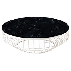 Table basse New Air, plateau en pierre avec métal blanc et Nero Marquina