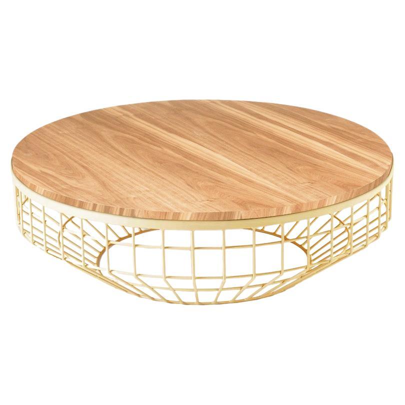 New Air Coffee Table, Wood Top with Polished Brass and Natural Oak For Sale