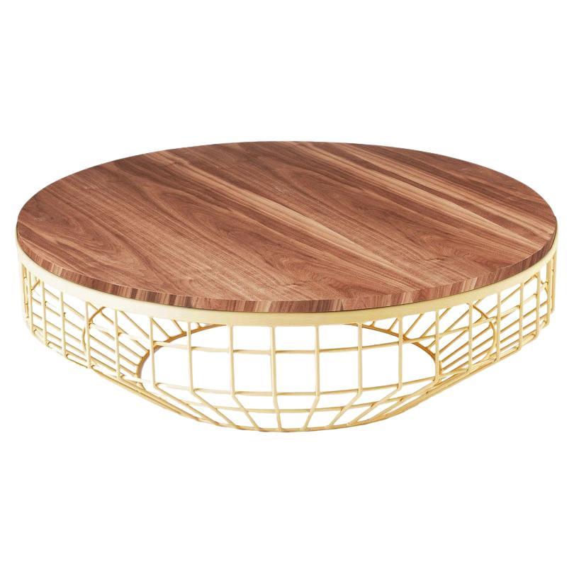 New Air Coffee Table, Wood Top with Polished Brass and Natural Walnut For Sale