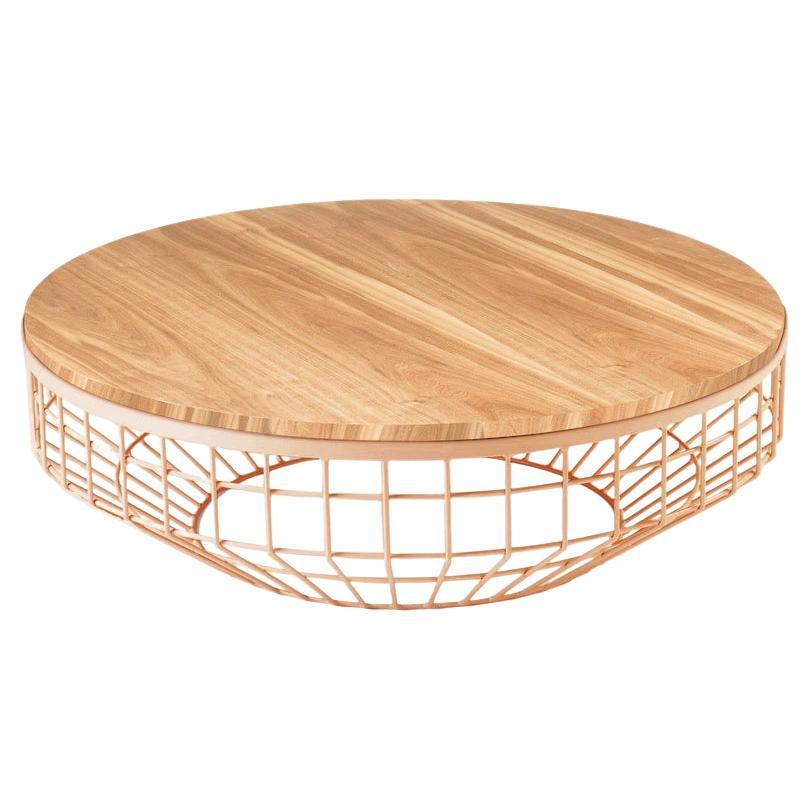 Table basse New Air, plateau en bois avec cuivre poli et chêne naturel