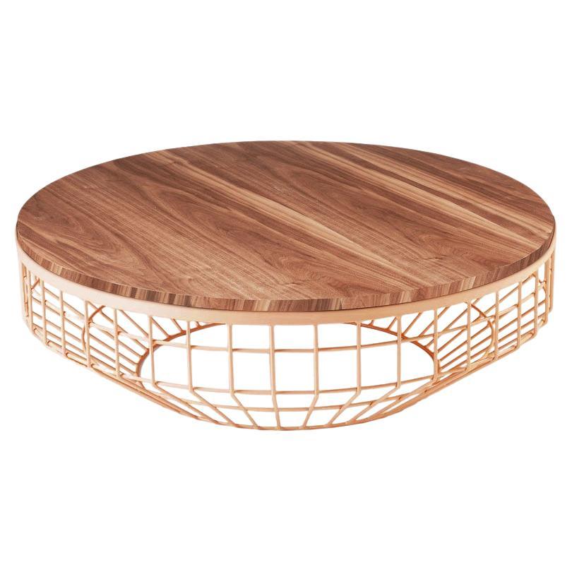 New Air Coffee Table, Wood Top with Polished Copper and Natural Walnut For Sale