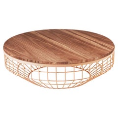 Mesa de centro New Air, tapa de madera con cobre pulido y nogal natural