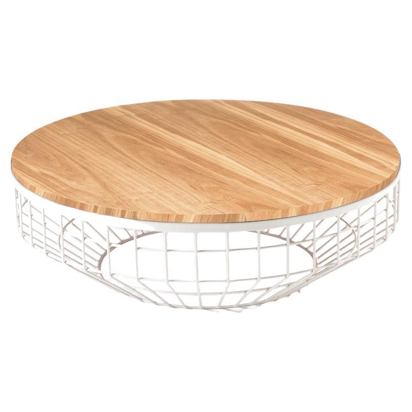 New Air Coffee Table, Wood Top with White and Natural Oak For Sale