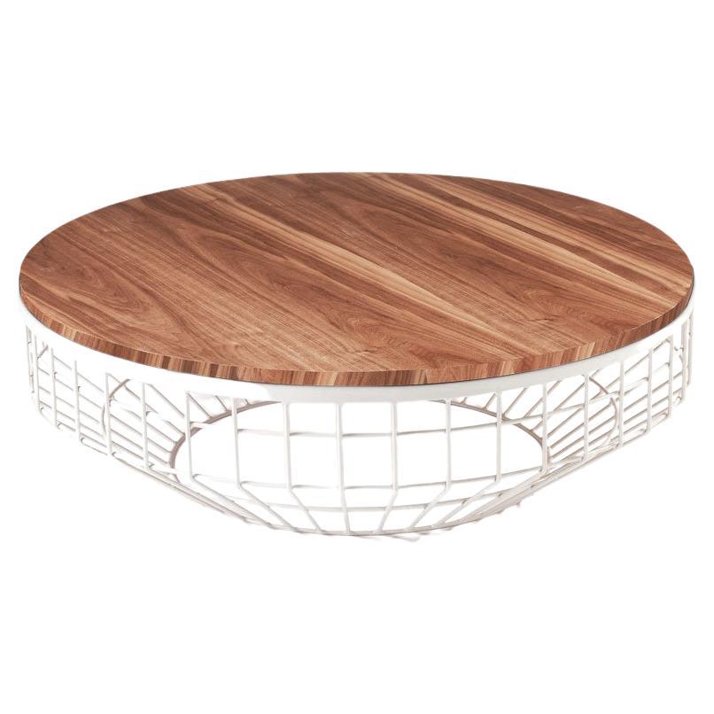 New Air Coffee Table, Wood Top with White and Natural Walnut For Sale
