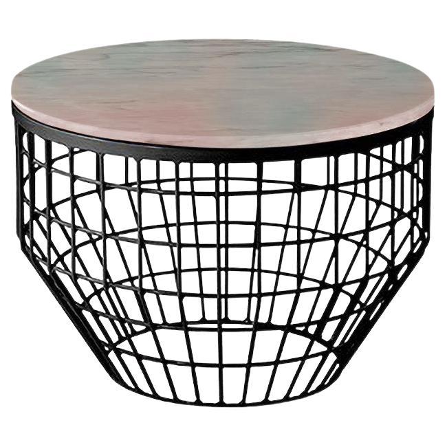 New Air Side Table, Mable Top with Black Metal and Estremoz Rosa For Sale