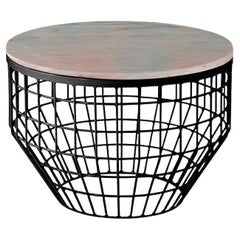 New Air Side Table, Mable Top with Black Metal and Estremoz Rosa