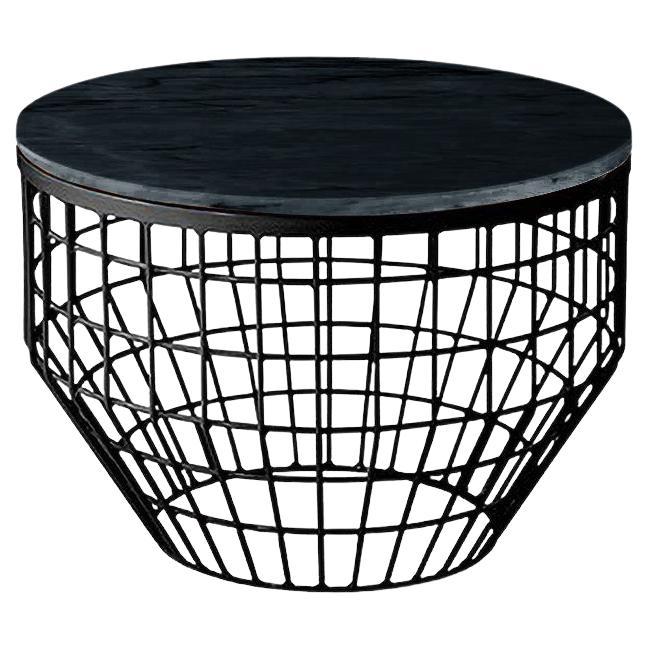 New Air Side Table, Mable Top with Black Metal and Nero Marquina For Sale