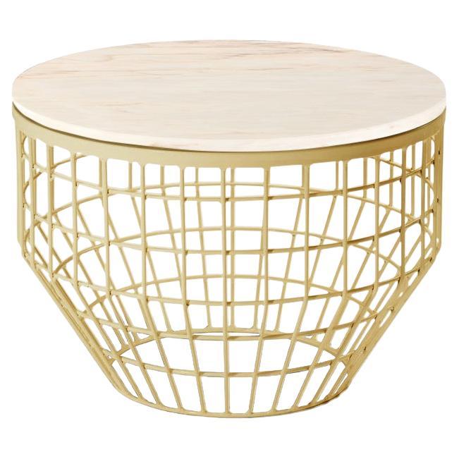 New Air Side Table, Mable Top with Polished Brass and Estremoz For Sale