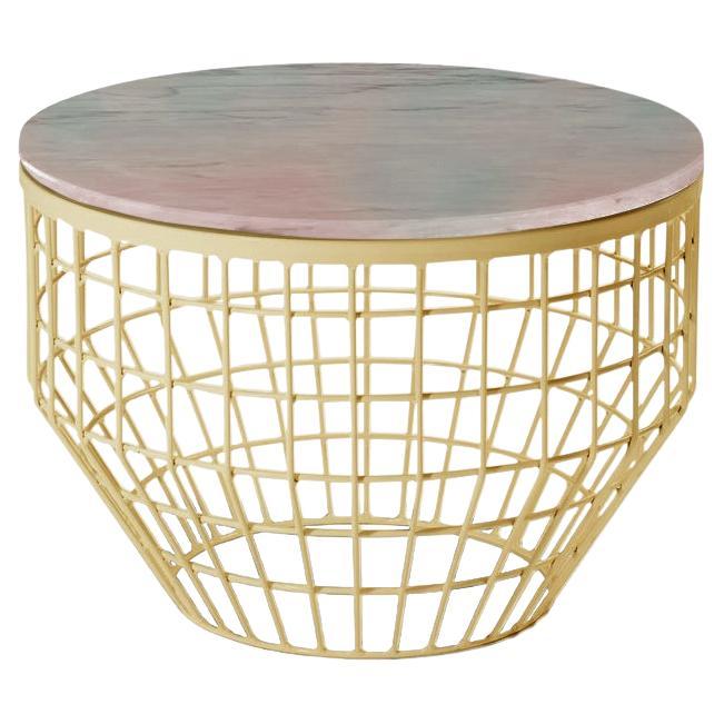 New Air Side Table, Mable Top with Polished Brass and Estremoz Rosa For Sale