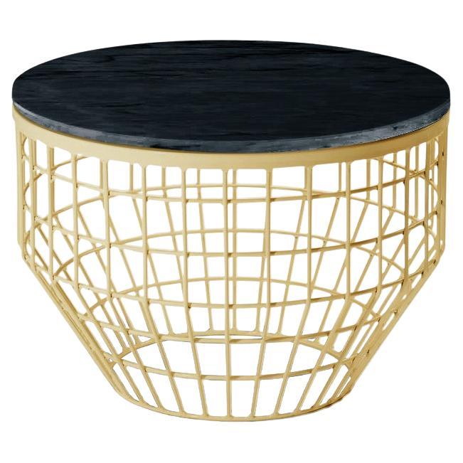 New Air Side Table, Mable Top with Polished Brass and Nero Marquina For Sale