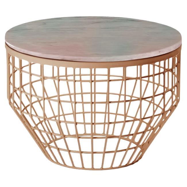 New Air Side Table, Mable Top with Polished Copper and Estremoz Rosa For Sale