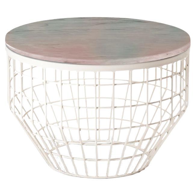New Air Side Table, Mable Top with White Metal and Estremoz Rosa For Sale