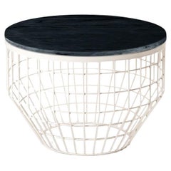 New Air Side Table, Mable Top with White Metal and Nero Marquina