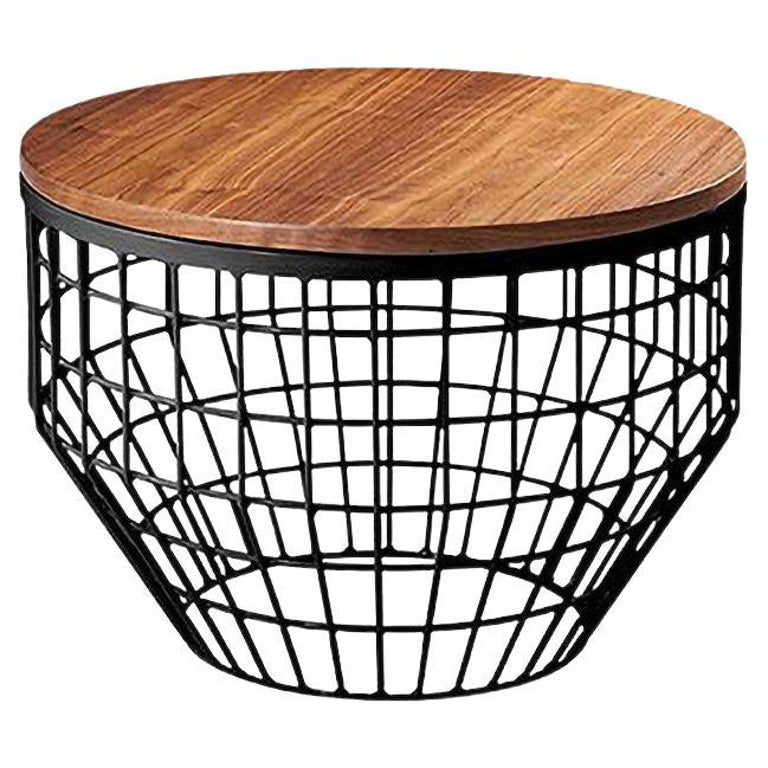 New Air Side Table, Wood Top with Black and Natural Walnut For Sale at