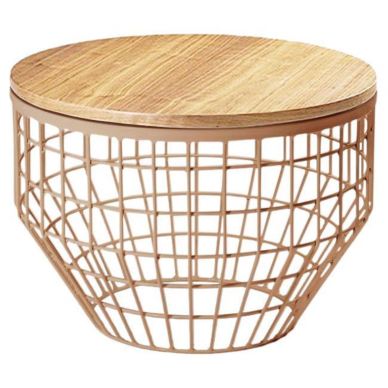 New Air Side Table, Wood Top with Polished Copper and Natural Oak For