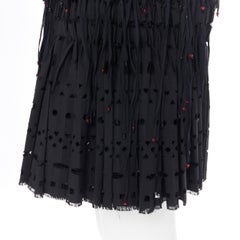 new ALAIA black geometric cut out pleated shirred red bead fringe skirt FR38