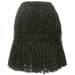 new ALAIA black geometric cut out pleated shirred red bead fringe skirt FR38