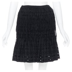 new ALAIA black geometric cut out pleated shirred red bead fringe skirt FR38