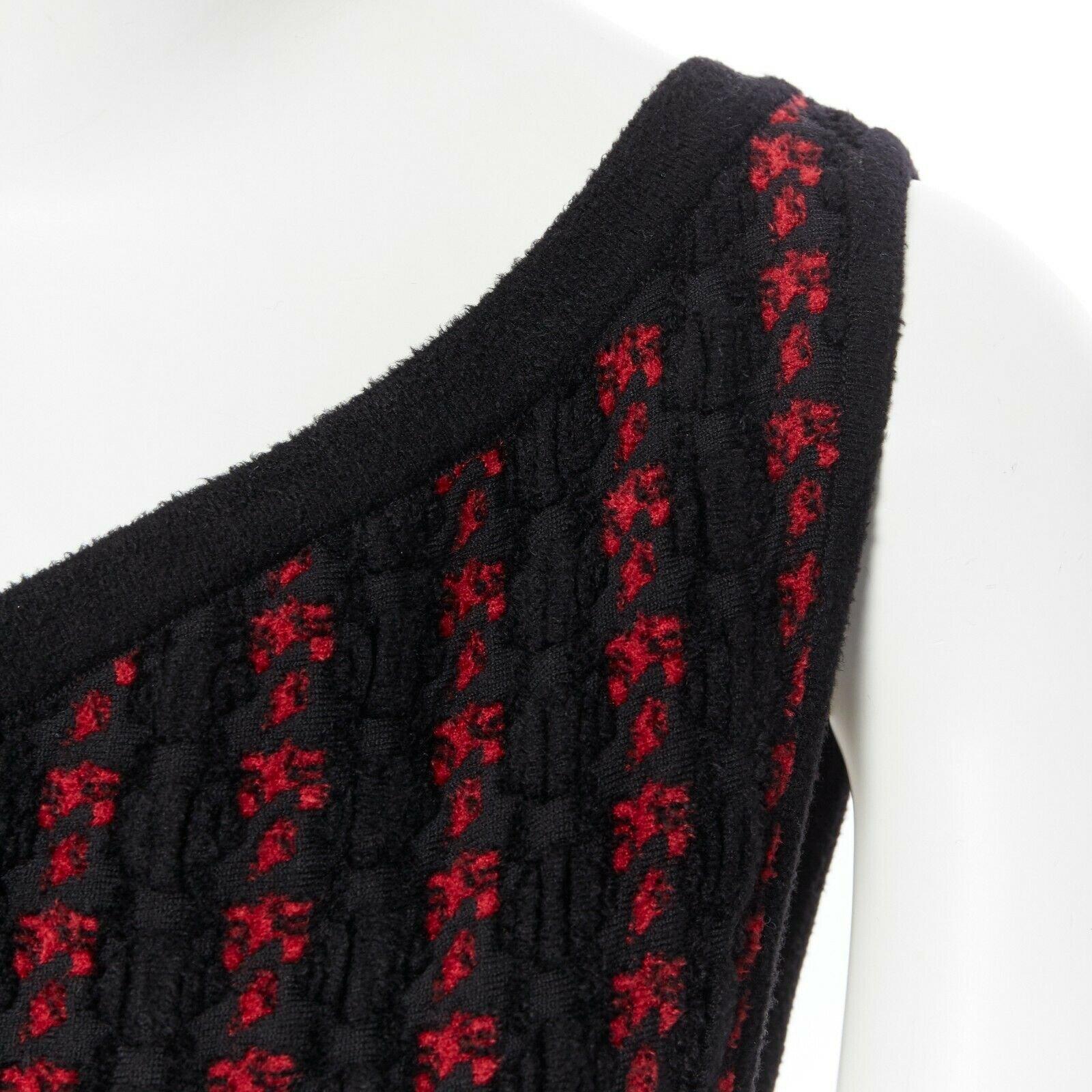 new ALAIA black red fleece wool geometric knit jacquard fit flare dress FR42 L 5