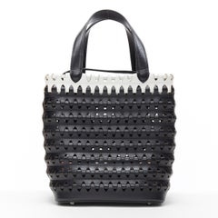 new ALAIA black white puzzle woven leather top handle shoulder bucket tote bag