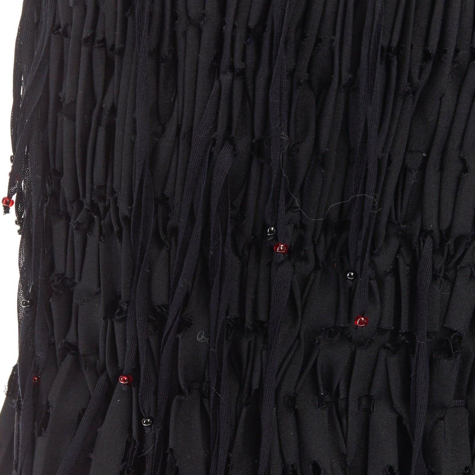 new ALAIA black wool bead embellished fringe cutout pleated skirt FR38 S 26