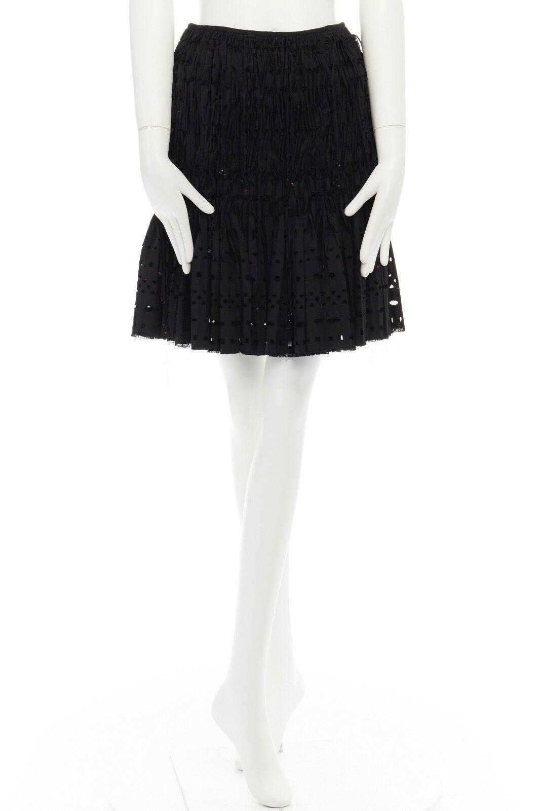 Black new ALAIA black wool bead embellished fringe cutout pleated skirt FR38 S 26