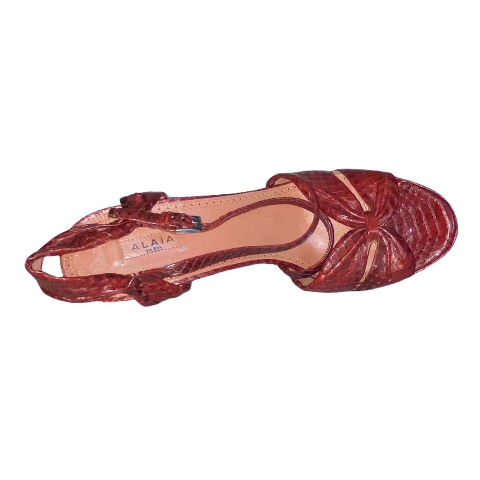 Red UNWORN Alaia Exotic Snake Skin High Heel Wedges Sandals 38 8 For Sale