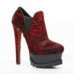 new ALAIA red leopard calf leather trucker sole platform ankle bootie EU37.5