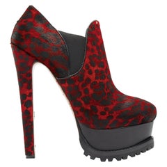 new ALAIA red leopard calf leather trucker sole platform ankle bootie EU37.5