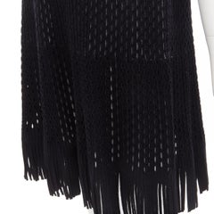 ALAIA Robe courte gladiateur à franges en maille noire et blanche à œillets FR40 M, neuve