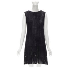 new ALAIA Robe Sm Courte Gladiator black white eyelet knit fringed dress FR40 M