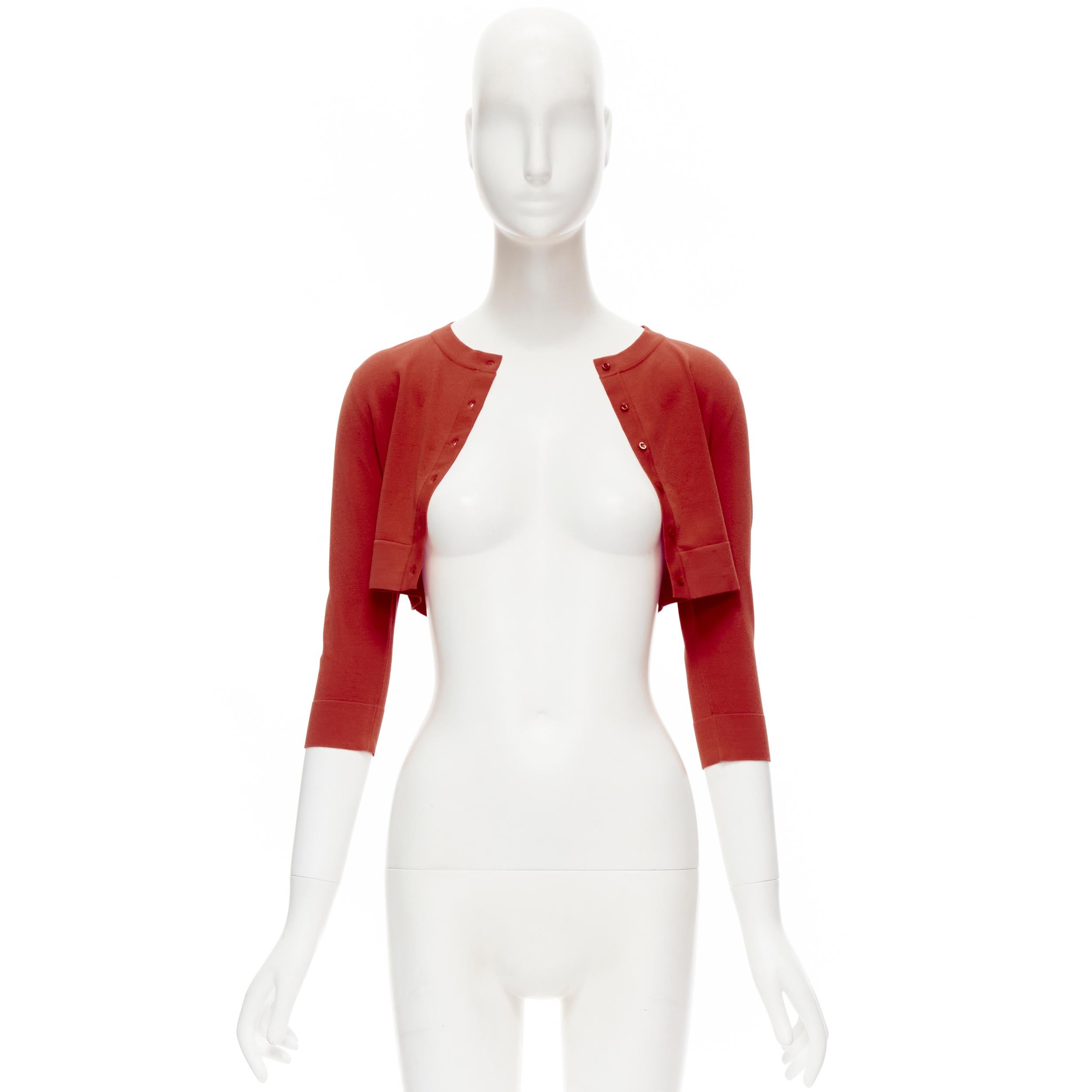 Red new ALAIA Signature cropped stretch knit button cardigan Ecarlate red FR38 S For Sale