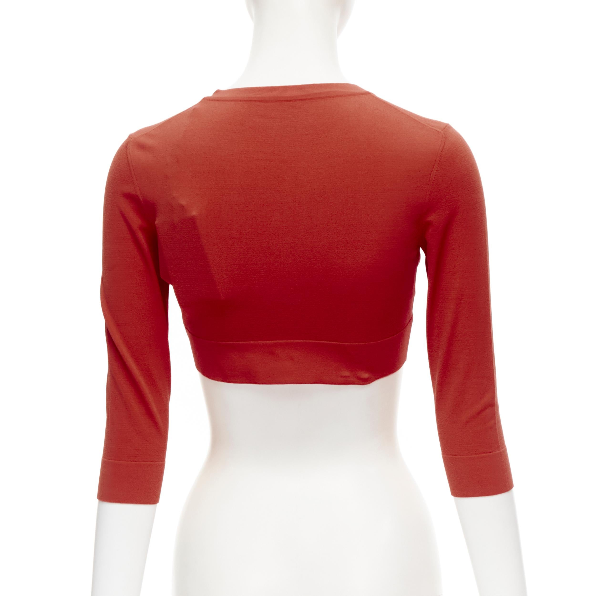new ALAIA Signature cropped stretch knit button cardigan Ecarlate red FR38 S For Sale 1