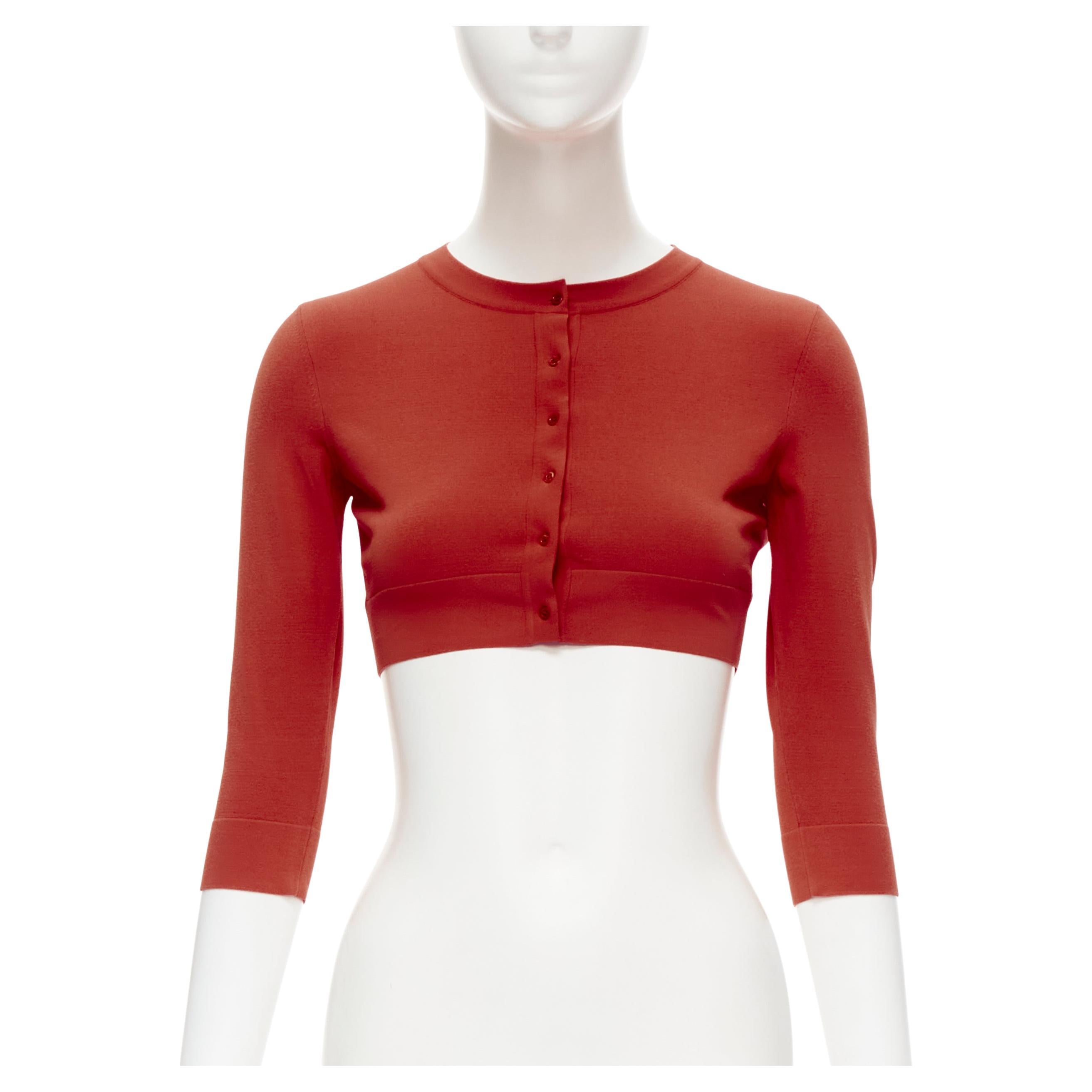 new ALAIA Signature cropped stretch knit button cardigan Ecarlate red FR38 S For Sale