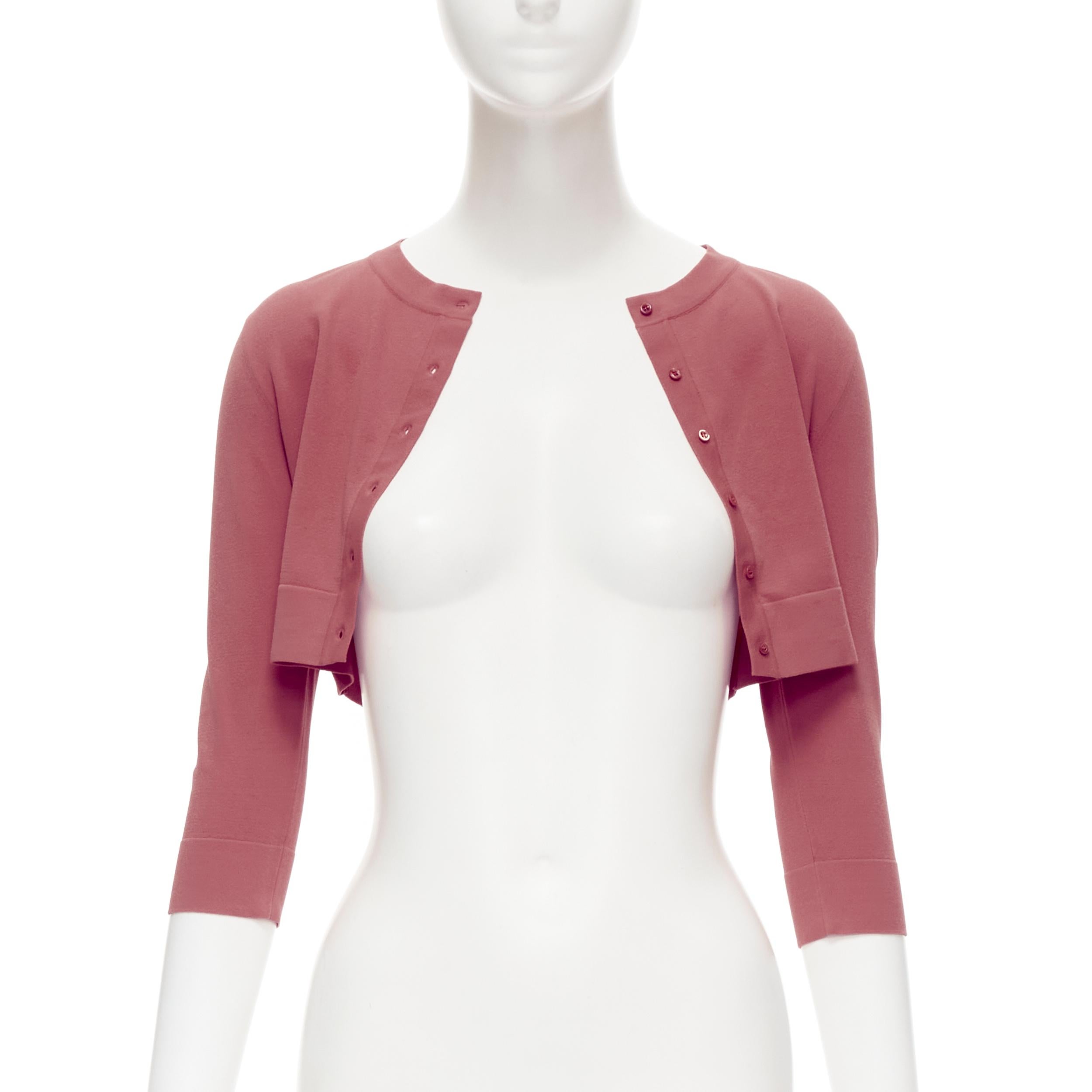 Pink new ALAIA Signature cropped stretch knit button cardigan Framboise pink FR36 XS