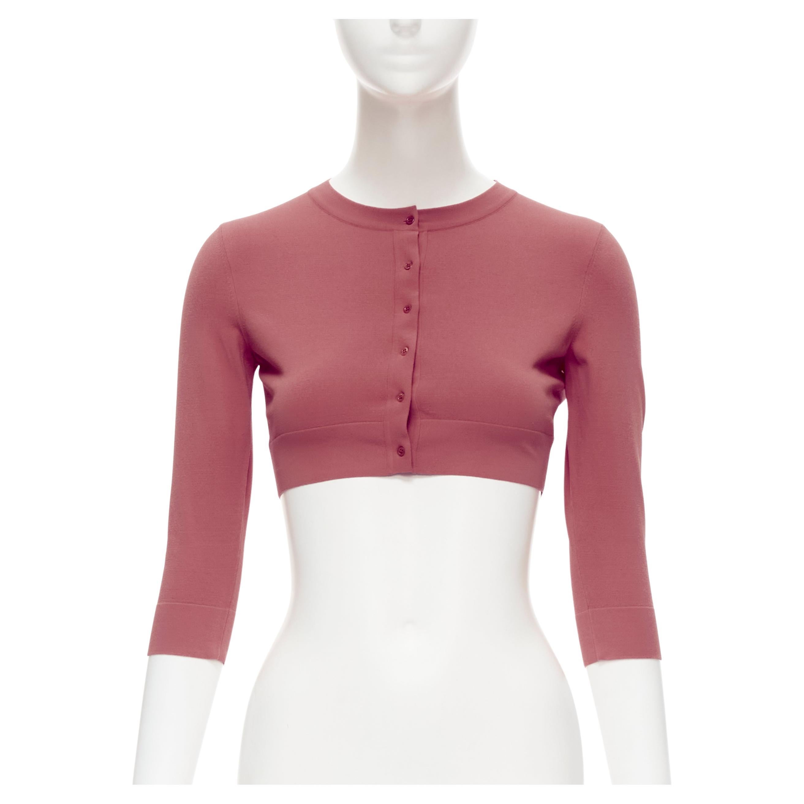 new ALAIA Signature cropped stretch knit button cardigan Framboise pink FR36 XS For Sale