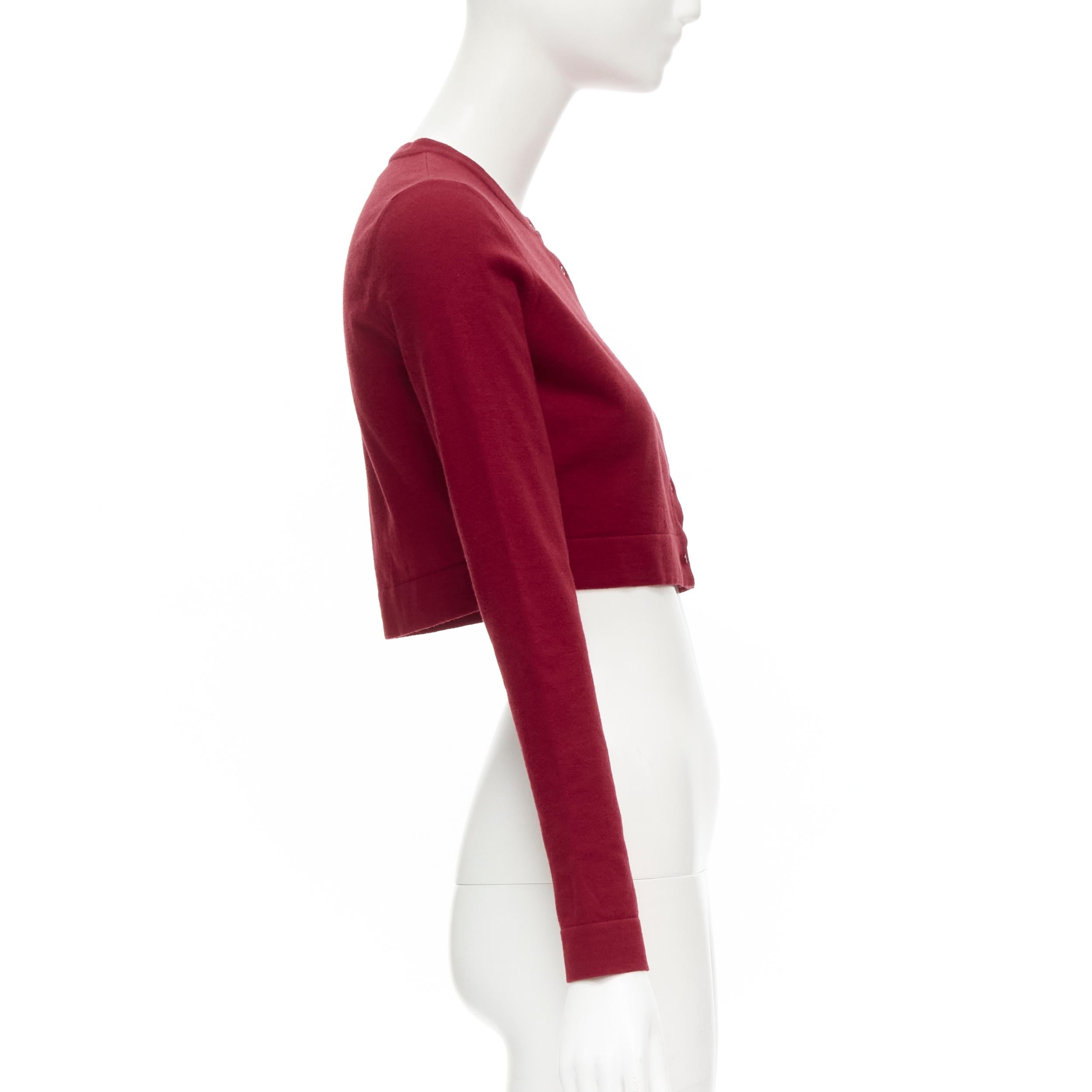 Women's new ALAIA Signature cropped stretch knit button cardigan Garance red FR36 XS